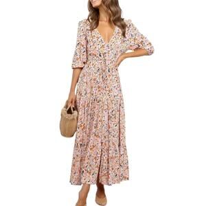 NEW Petal & Pup Size XL Women's Kelda Floral Maxi Dress Peach Coral Summer Boho